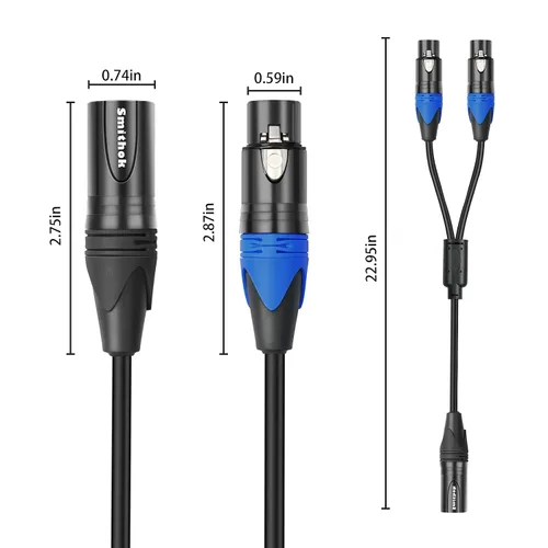 Miniatura 5 de Smithok Cable divisor XLR, cable doble hembra a macho Y (divisor XLR de 3 pines, 2 hembra a 1 macho), adaptador de audio de cable divisor