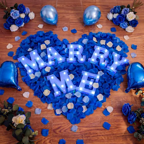 Miniatura 2 de Roowest El juego de decoración de propuesta de luz con letras Marry Me incluye 7 LED de 6.3 pulgadas y 1000 pétalos de rosa para decoración de boda