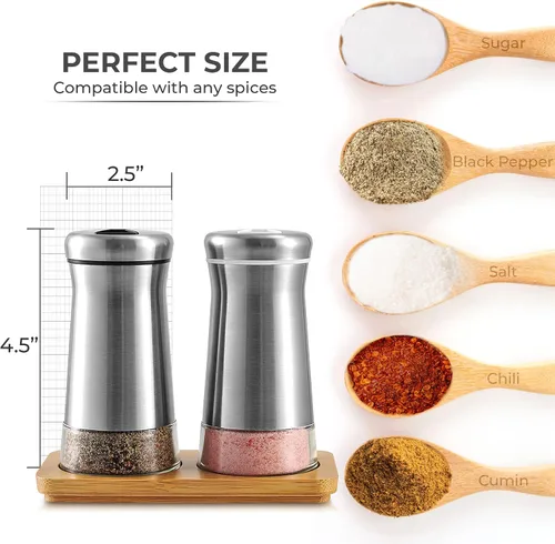 Miniatura 5 de Juego de saleros y pimenteros con agujeros ajustables para verter – Elegante dispensador de especias de acero inoxidable – Perfecto para Himalaya