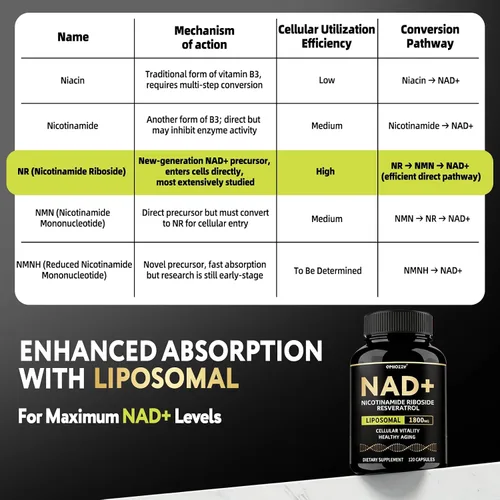 Miniatura 3 de Suplemento NAD de 1800 mg - NAD+ licotinamida ribósido NR con resveratrol para mujeres y hombres - Aumenta los niveles de NAD Plus, avanzado, salud