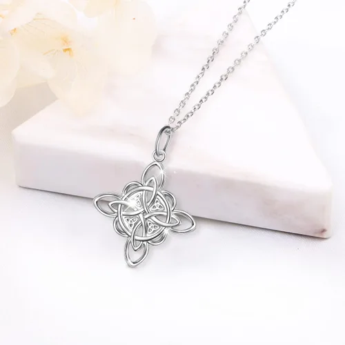 Miniatura 45 de FLYOW Collar con colgante de nudo celta de plata de ley 925 de buena suerte irlandés para mujer, regalo de cumpleaños y graduación