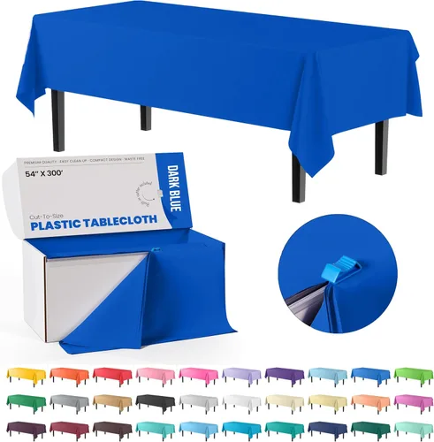 Miniatura 48 de Party Solids Rollo de Mantel de Mesa de Plástico Negro de 54 Pulgadas X 300 Pies en una Caja de Corte a Medida con Conveniente Cortador Deslizante.