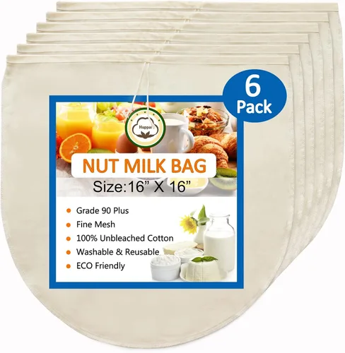 Miniatura 8 de Paquete de 3 bolsas de leche de nuez de 16 x 16 pulgadas para colar, 100% tela de algodón sin blanquear, gasa reutilizable, colador para leche