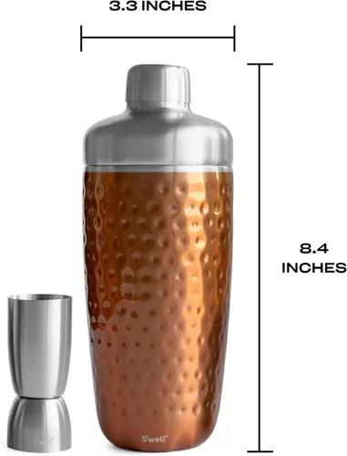 Miniatura 4 de S'well Juego de coctelera de acero inoxidable con jigger, 18 onzas, sumergido metálico, recipiente aislado al vacío de triple capa mantiene