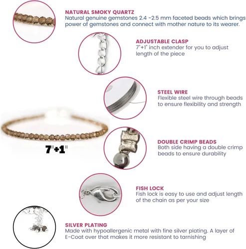 Miniatura 124 de Gempires - Pulseras de cuentas de piedras preciosas hechas a mano, ligeras, de cristal, para uso diario, hipoalergénicas, de 8 pulgadas, chapadas