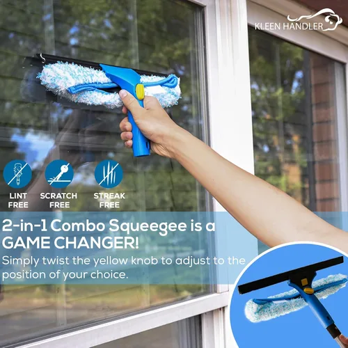 Miniatura 7 de Kleen Handler Paquete de 3 limpiacristales profesionales de 14 pulgadas, herramienta de limpieza de ventanas 2 en 1, combo de limpiador de ventanas
