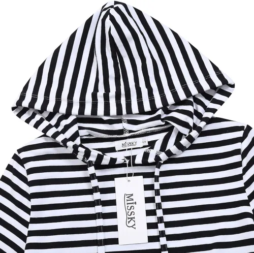 Miniatura 4 de Vestido MISSKY con capucha, bolsillos, estampado de rayas, hasta la rodilla, ajustado, informal, para mujer