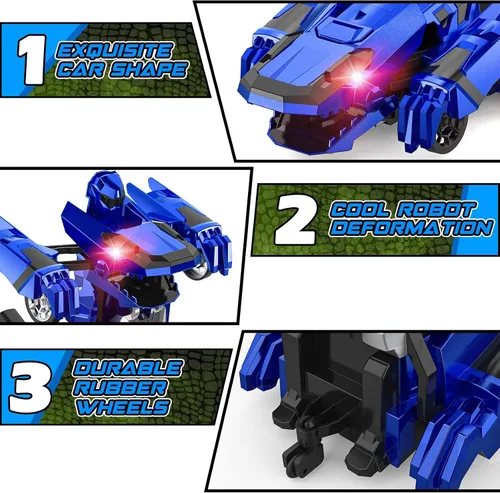Miniatura 5 de Kroyedfuw Coches RC Transformables de Dinosaurio, Coche de Control Remoto 2.4Ghz que se Transforma en Robot con Luz Intermitente, Rotación 360°