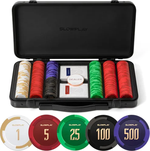 Miniatura 7 de SLOWPLAY Godel - Juego de fichas de póquer de arcilla de 0.49 oz para Texas Hold'em, 500 piezas [con valores numerados] cuenta con una caja de chips