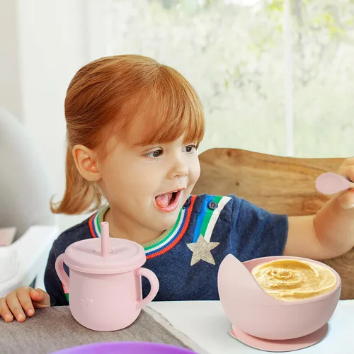 Miniatura 7 de Juego de alimentación para bebés 100% de silicona, sin BPA, con ventosa, plato dividido, juego de platos de autoalimentación para niños pequeños