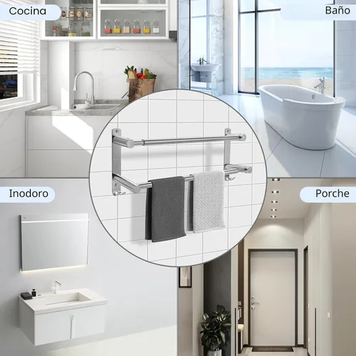 Miniatura 3 de Toallero de doble barra, acero inoxidable ajustable de 16 a 28 pulgadas, toallero doble para baño, aplicable a baños y cocinas