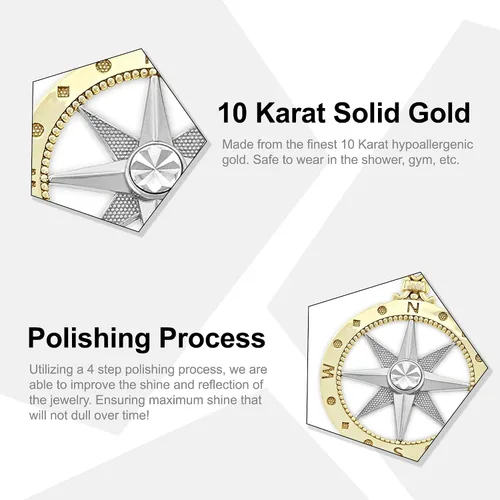 Miniatura 2 de Charm America - Gold Two-Tone Compass Charm - 10 Karat Solid Gold - Nautical Jewelry Pendant