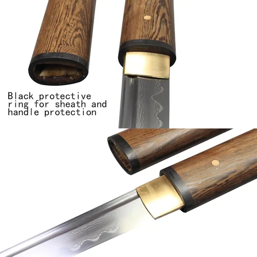 Miniatura 6 de Tanto Japonés Hecho a Mano de Acero Damasco Templado en Arcilla Espada Katana Corta Afilada de 20 Pulgadas