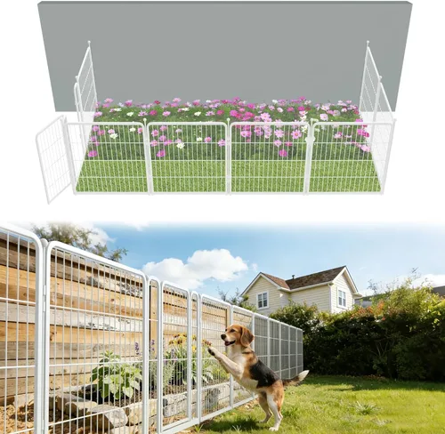 Miniatura 29 de FXW - Valla de jardín metálica y resistente para exteriores, barrera para perros y conejos, fácil instalación, negro, 24 pulgadas de alto x 29.6