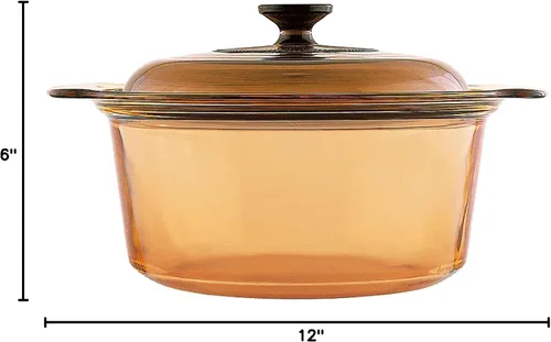 Miniatura 2 de Olla Holandesa redonda Visions de 175.97 onzas líquidas con tapa de vidrio y cubierta.