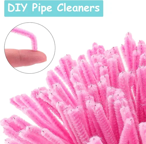 Miniatura 3 de jijAcraft 200 piezas de limpiadores de tubería rosa - Tallos de chenilla para manualidades con flores, 30 cm de tallos de chenilla para artesanías