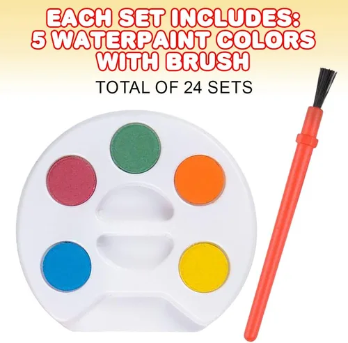 Miniatura 4 de Paquete de 24 mini pintura de acuarela, kit de mini paleta de pintura de 5 colores a granel con pinceles, recuerdos de fiesta artística para niños