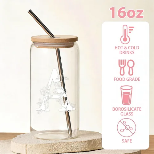 Miniatura 2 de Regalos personalizados para mujeres, tazas de vidrio con monograma con tapas y pajitas, regalos personalizados para mujeres, vasos de café helado