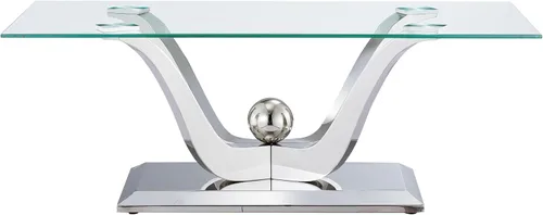 Miniatura 11 de Mesa de centro de cristal de lujo, mesa de centro de sofá de 47 pulgadas con marco de acero inoxidable dorado y parte superior de vidrio negro, mesa