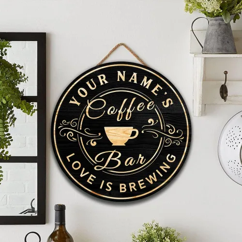 Miniatura 4 de Artsy Woodsy Letrero personalizado de madera para cafetería, placa de pared para decoración de cocina, regalos personalizados para amantes del café