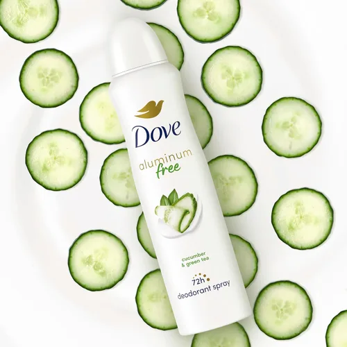 Miniatura 7 de Dove Desodorante en aerosol sin aluminio para mujeres, 3 unidades de pepino y té verde, protección contra olores de 72 horas, 4 onzas