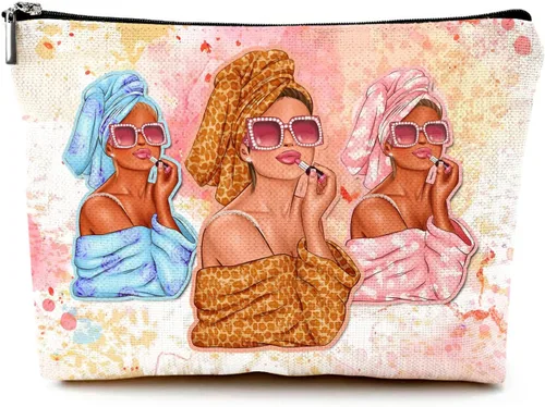 Miniatura 11 de Pequeña bolsa de maquillaje para monedero, bonita lona impermeable, bolsas de cosméticos para mujeres, con cremallera, bolsa de aseo de viaje