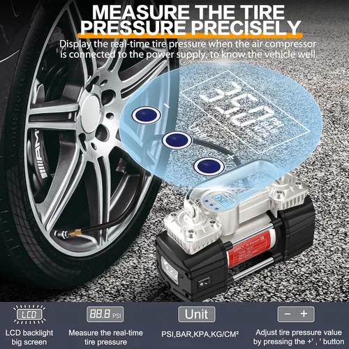 Miniatura 7 de GSPSCN 12V Digital Heavy Duty Neumáticos Inflador Portátil Compresor Bomba with Toolbox Tire Repair Kit 6X Faster Inflation Auto shut-off Dual