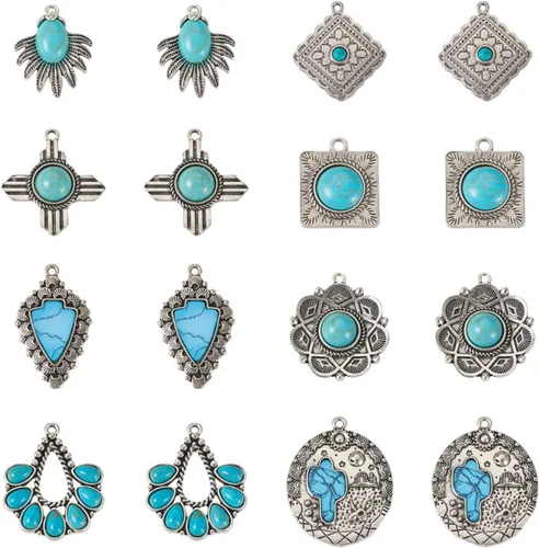 Miniatura 9 de 16 dijes occidentales de 8 estilos para hacer joyas, dijes vintage de turquesa de plata antigua, estilo tibetano, para mujeres y hombres, aretes