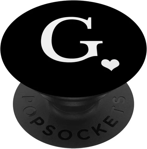 Miniatura 6 de Monograma de corazón blanco con letra G inicial en PopSockets negros PopGrip: agarre intercambiable para teléfonos y tabletas PopSockets MagSafe