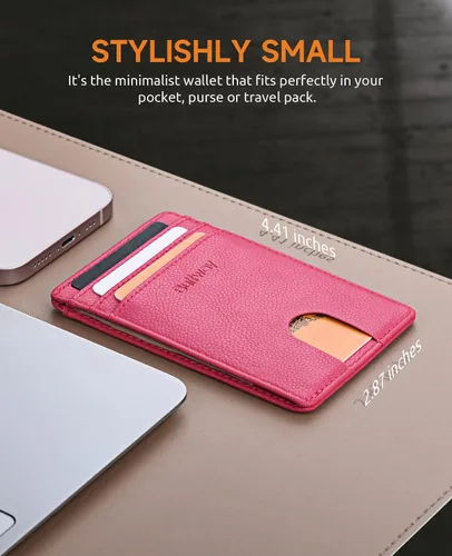 Miniatura 78 de Buffway Billetera delgada para hombre, minimalista con bolsillo frontal delgado, tarjetero de cuero con bloqueo RFID para viajes de trabajo