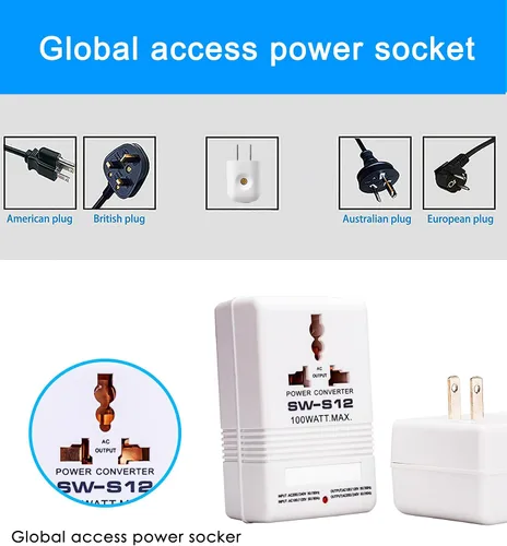 Miniatura 3 de Convertidor de voltaje de alimentación de 110 V a 220 V para subir y bajar transformador de 100 vatios para viajes, color blanco