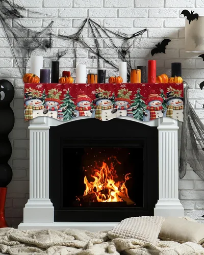 Miniatura 3 de Bufanda para Repisa de Chimenea de Navidad de 60 x 17 Pulgadas, Muñeco de Nieve Rojo Árboles de Navidad Bufanda para Repisa de Chimenea Cubierta