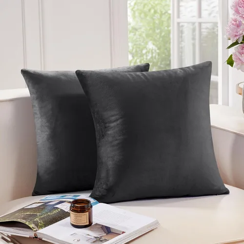 Miniatura 41 de Deconovo Juego de 2 fundas de almohada de terciopelo, 26 x 26 pulgadas, color azul, suaves pompones cuadrados con funda de cremallera oculta