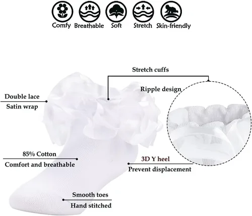 Miniatura 17 de Dicry Calcetines de encaje doble para niñas pequeñas con puños ondulados y volantes grandes para bebés y niños