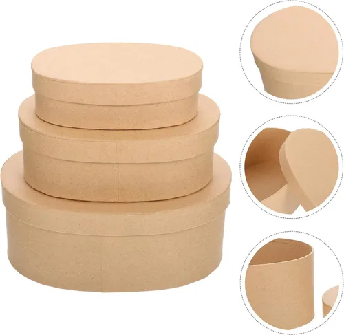 Miniatura 2 de Hemoton 3 cajas de regalo de papel kraft con tapas, forma ovalada, cajas de recuerdos de fiesta, golosinas, postres para fiestas, bodas, cumpleaños