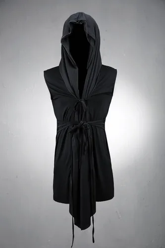 Miniatura 2 de ByTheR Capa con capucha para hombre, sin mangas, de malla, corte abierto, chaleco gótico oscuro, negro, Negro