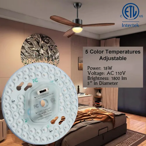 Miniatura 2 de Ventilador de techo LED regulable de 18 W, luz de montaje empotrado, kit de reacondicionamiento del motor, bombilla fluorescente circular de panel