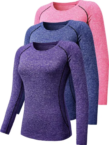 Miniatura 47 de CADMUS Paquete de 1 o 3 camisetas de entrenamiento de manga larga para mujer, camiseta de compresión de ajuste seco para correr