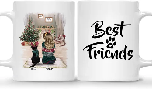 Gossby Taza de café de Navidad personalizada con diseño de perro y mamá, regalo de Navidad personalizado para mujeres con nombre, taza de cerámica
