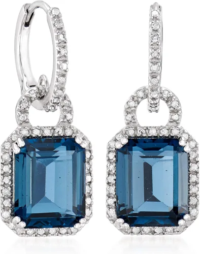 Miniatura 3 de Ross-Simons Pendientes de aro de plata de ley con topacio azul Londres de 7 quilates y diamantes de 0,18 quilates