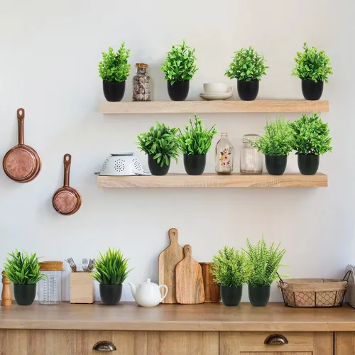 Miniatura 4 de LELEE Plantas artificiales en maceta, 12 piezas pequeñas de eucalipto en maceta de hierba sintética con maceta negra para decoración del hogar