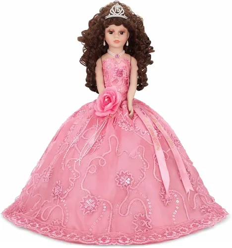 Última muñeca de quinceañera de 18 pulgadas con soporte para vestido de paraguas – Última Muñeca Mis Quince Años Recuerdo, muñeca tradicional Rosa