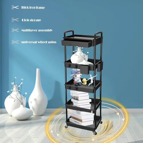 Miniatura 3 de Carrito rodante de 3 niveles con cajón, carrito de servicio REBECAT hecho de organizador de almacenamiento multifuncional para cocina, baño, sala