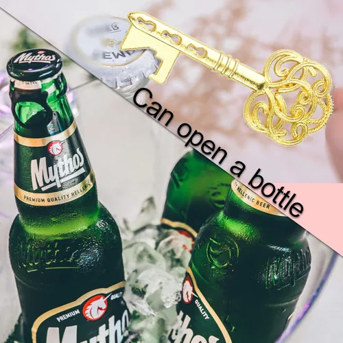 Miniatura 2 de Aokbean Juego de 50 piezas de abrebotellas con llave de esqueleto vintage, recuerdos de boda, regalo de recuerdo para invitados, almohada, caja