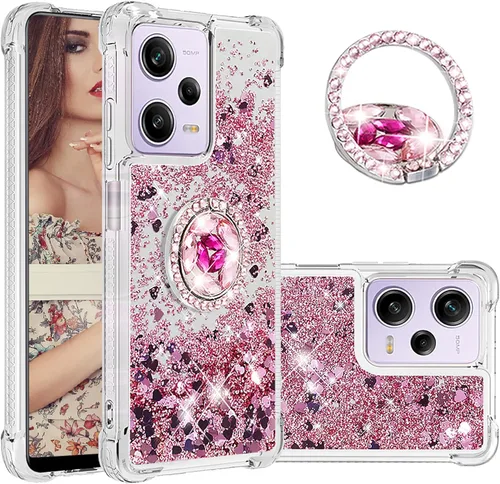 CCSmall Funda transparente con purpurina para Xiaomi Redmi Note 12 Pro 5G, cubierta brillante de arena movediza líquida con soporte de anillo de