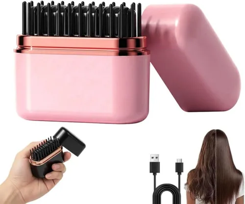 Miniatura 11 de Mini cepillo alisador de pelo, mini peine alisador portátil recargable, control de temperatura de 3 velocidades, alisador de pelo de bolsillo
