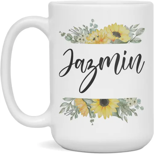 Miniatura 3 de Personalized custom name Jazmin mug Sunflower design, 11-Ounce White