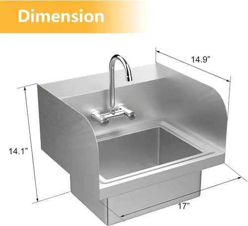 Miniatura 4 de Bonnlo Fregadero de acero inoxidable mejorado para lavado a mano con protector de salpicaduras lateral, fregadero utilitario de montaje en pared