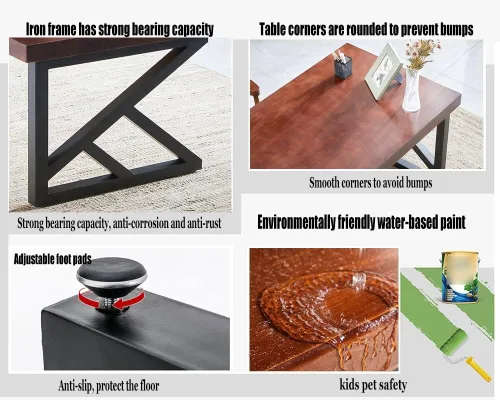 Miniatura 6 de Mesa industrial moderna de madera maciza, escritorio de computadora para oficina en casa, escritorio de estudio con soporte de metal y panel