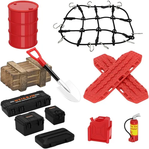 Miniatura 6 de GLOBACT 1/24 1/18 RC Crawler Accesorios Decoración del techo del automóvil, red de equipaje, tablero de recuperación, extintor de incendios, caja